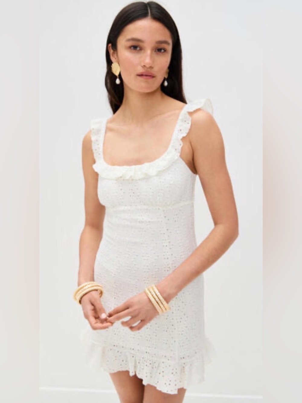 Reformation Nora Knit White Eyelet dress in Ivory